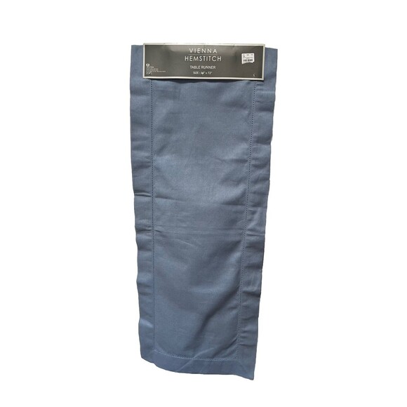 NWT Vienna Hemstitch Blue Table Linen Runner 14 x 72 100% Cotton Classic - Picture 4 of 5